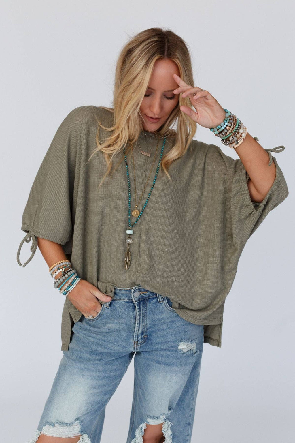 Little Lark Puff Sleeve Tee - Olive - Three Bird Nest