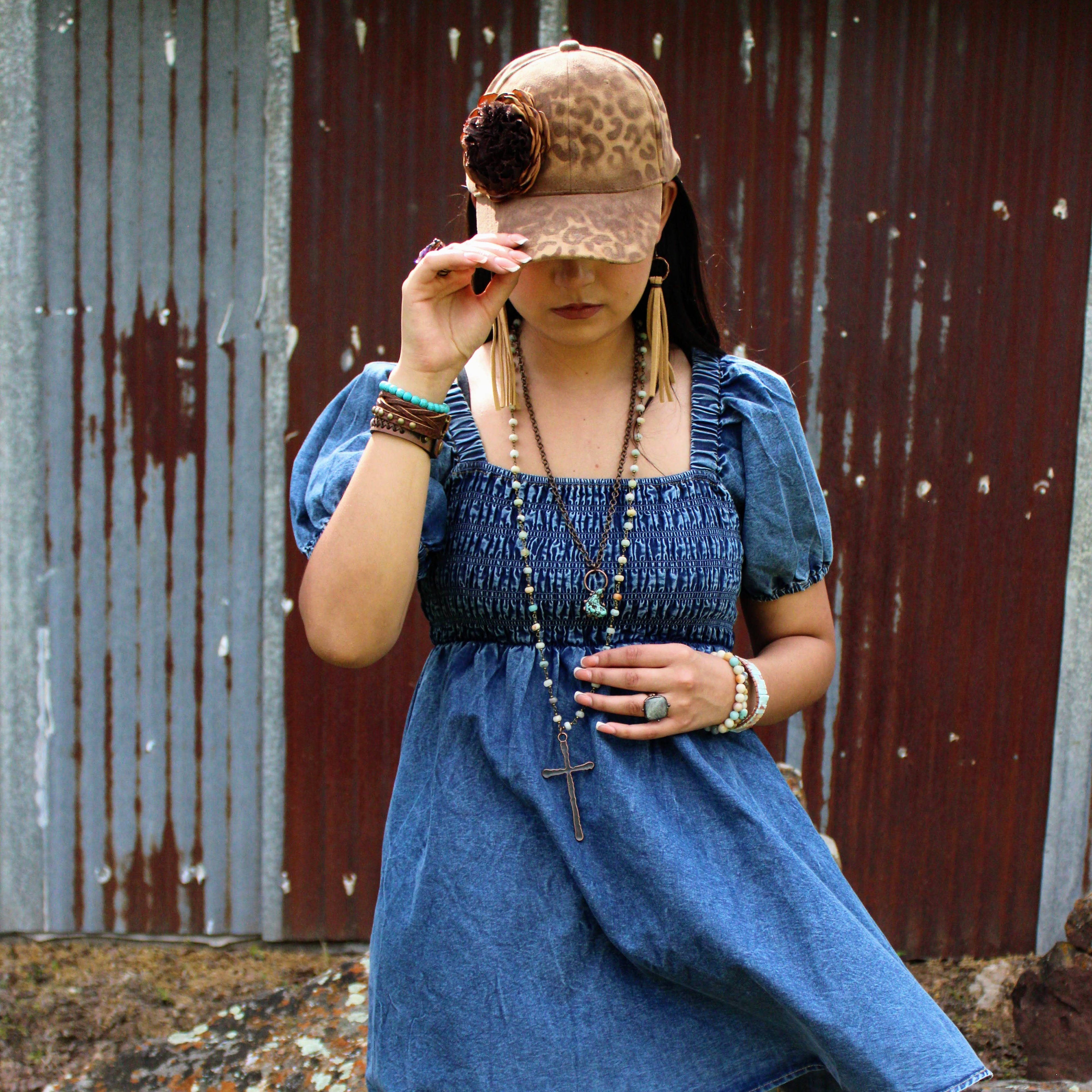 Hand-Painted Leopard Suede Baseball Cap w/ Flowers - The Jewelry Junkie