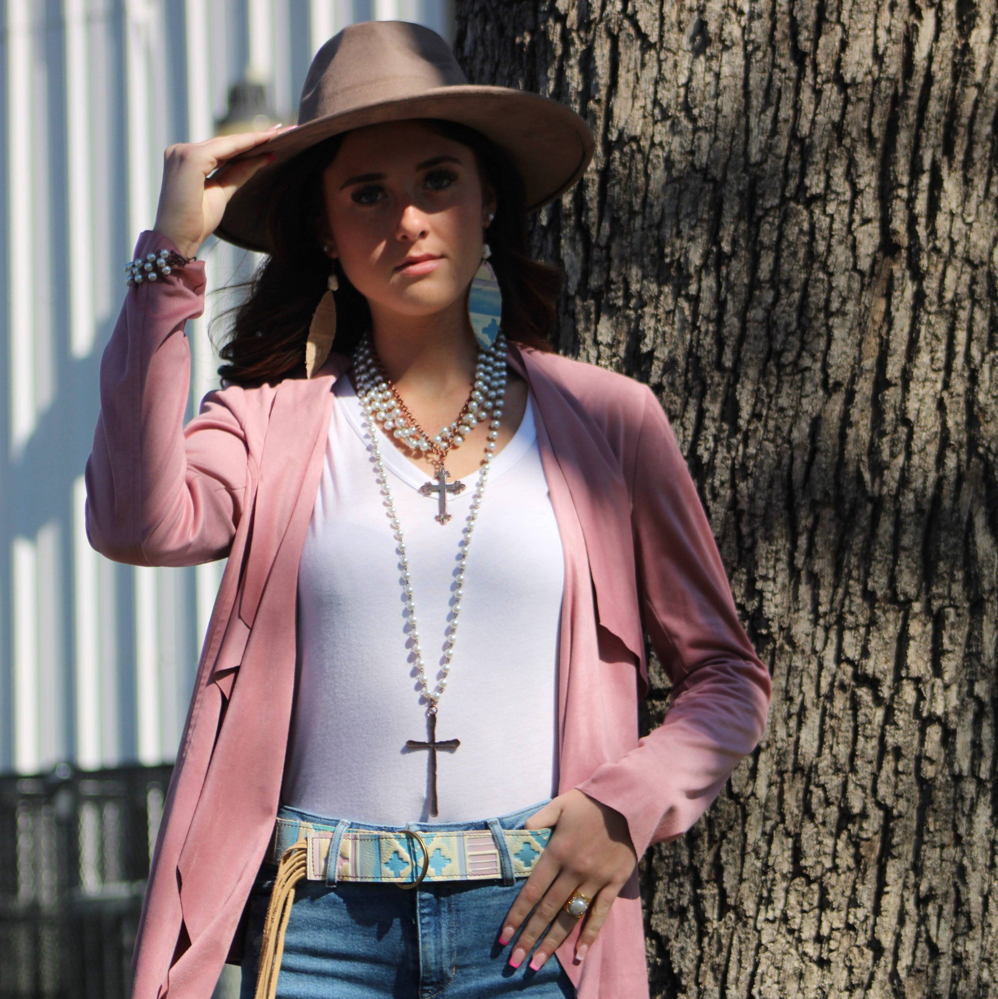 Pearl and Copper Beaded Collar Necklace with Copper Cross - The Jewelry Junkie