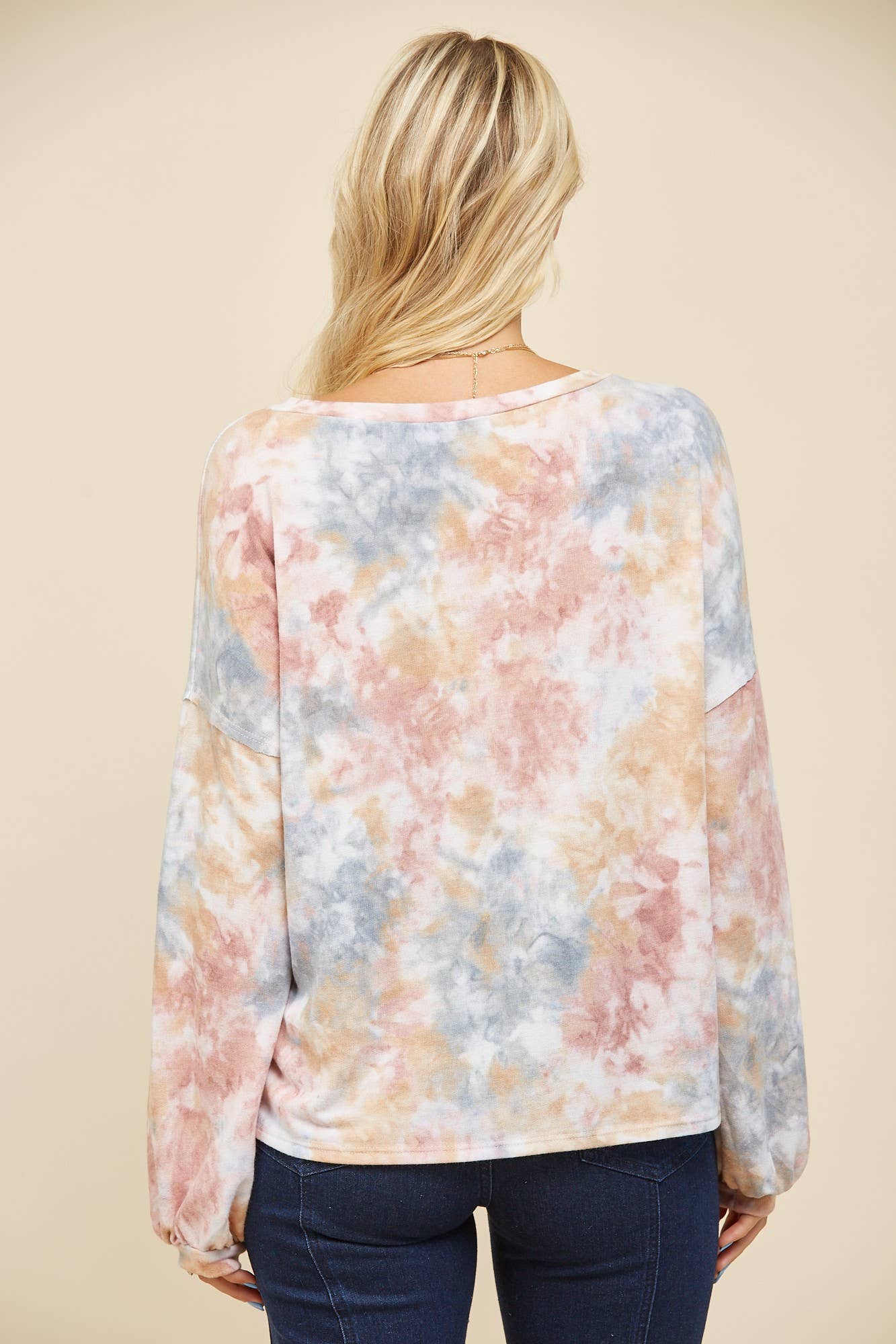 WATER COLOR BALLOON SLEEVED PULLOVER KNIT TOP 1415