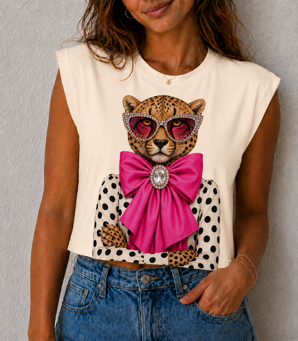 Pink Bow Leopard on Cream AA Muscle 307GD