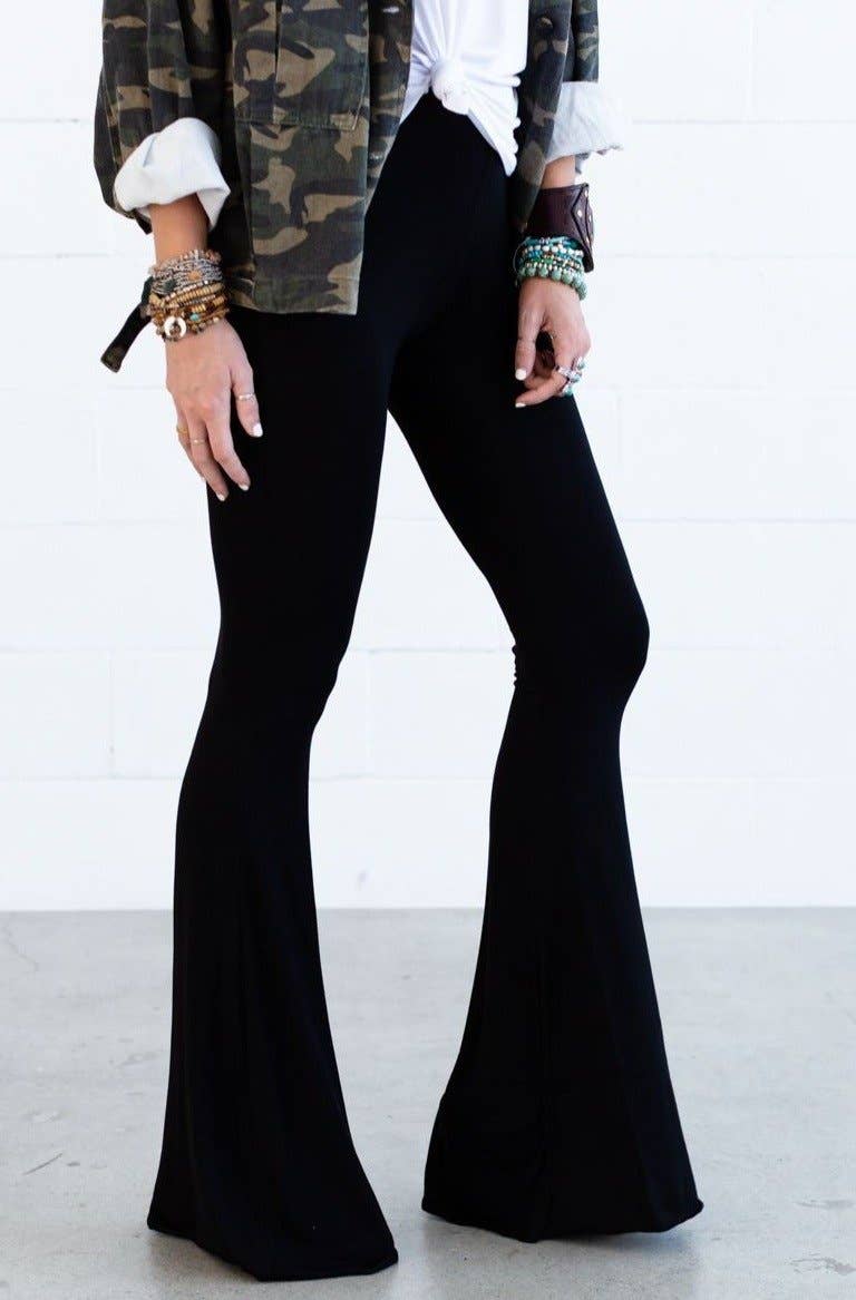 Cher Solid Raw Edge Flare Pant - Black - Three Bird Nest
