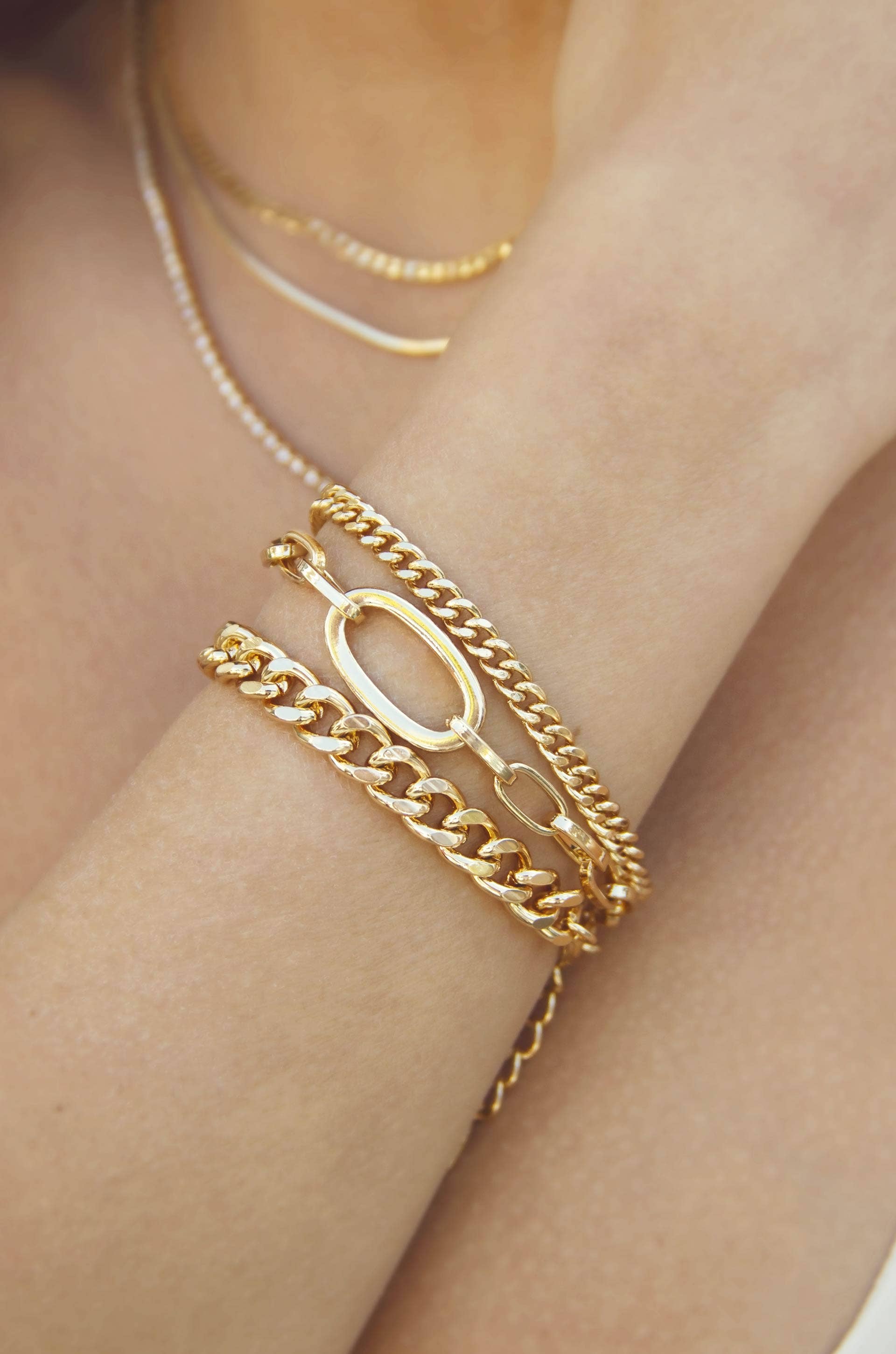 Chain Game 18k Gold Plated Bracelet Set of 3 - Ettika