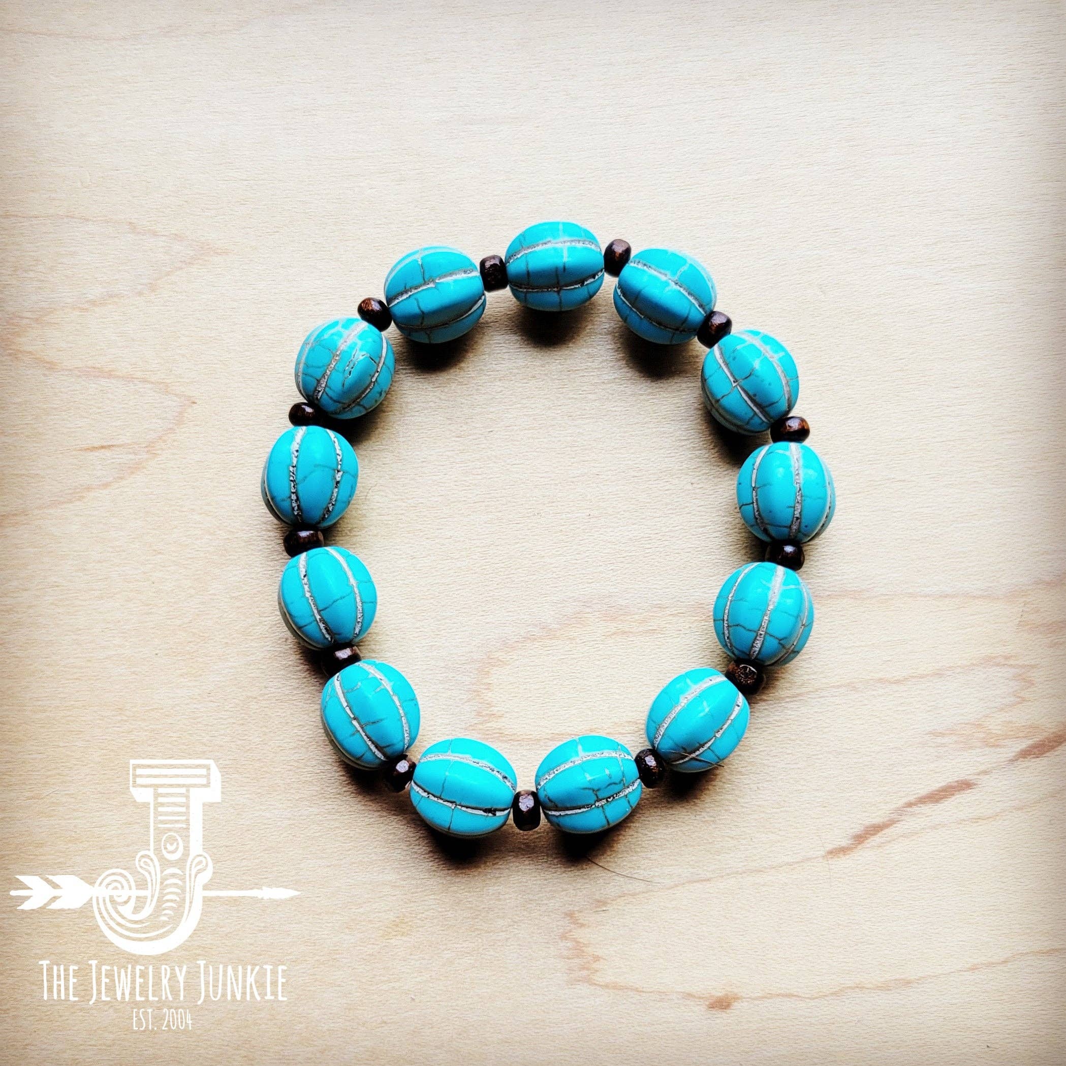 **Turquoise Blue Melon Beaded Stretch Bracelet - The Jewelry Junkie