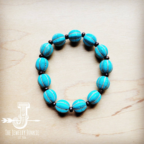 **Turquoise Blue Melon Beaded Stretch Bracelet - The Jewelry Junkie