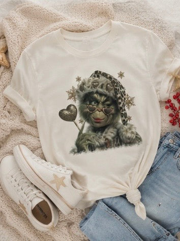 Leopard Rhinestone Grinch Tee