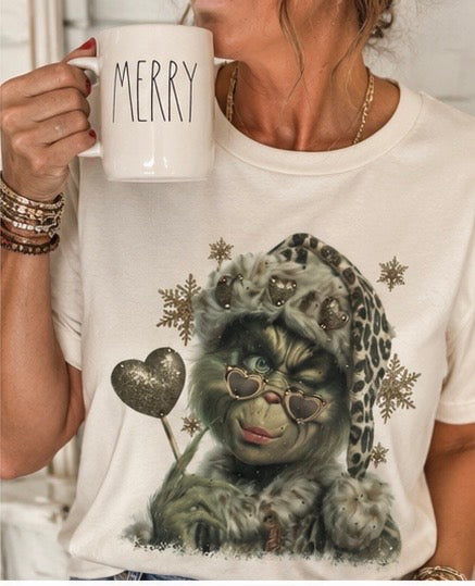 Leopard Rhinestone Grinch Tee