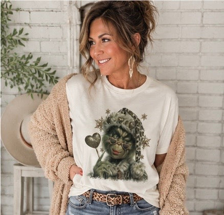Leopard Rhinestone Grinch Tee