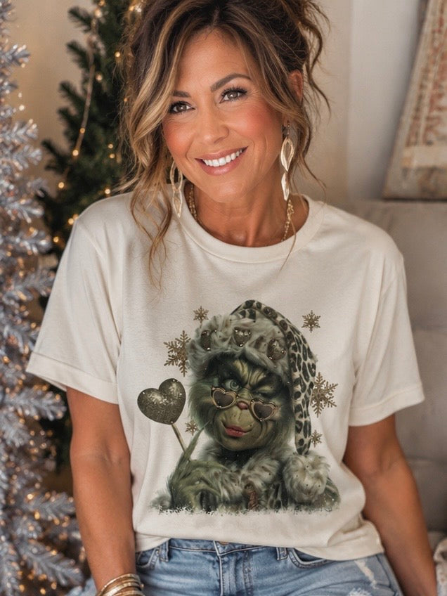 Leopard Rhinestone Grinch Tee