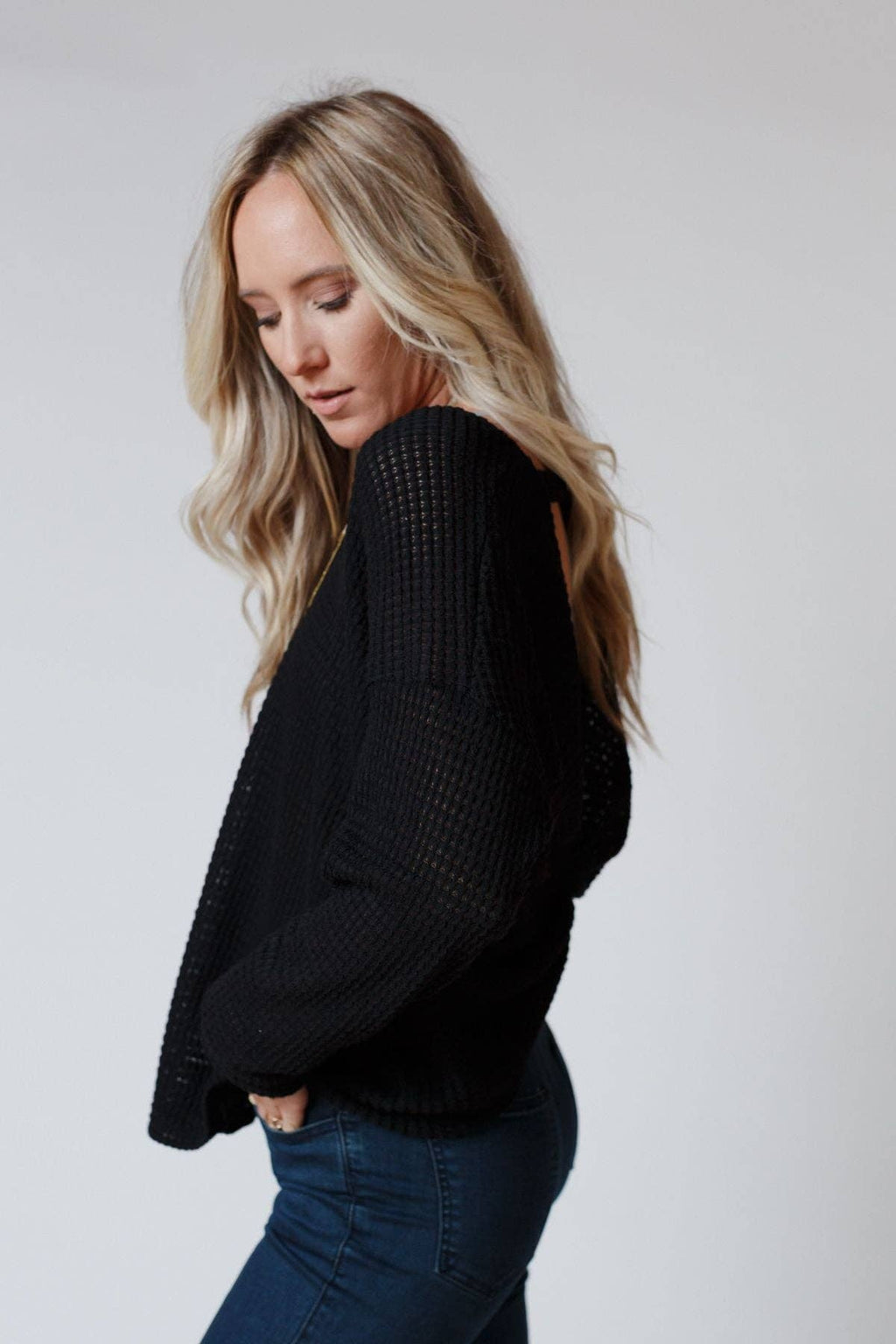 Flattering Open Back Thermal Knit Top - Black - Three Bird Nest