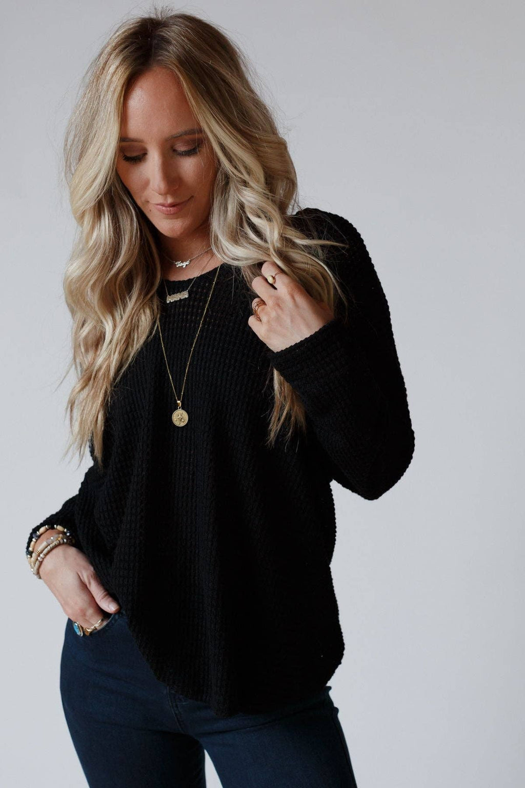 Flattering Open Back Thermal Knit Top - Black - Three Bird Nest