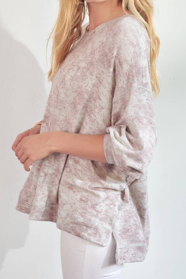 Oversize Mineral Washed Front Neck Detail Top