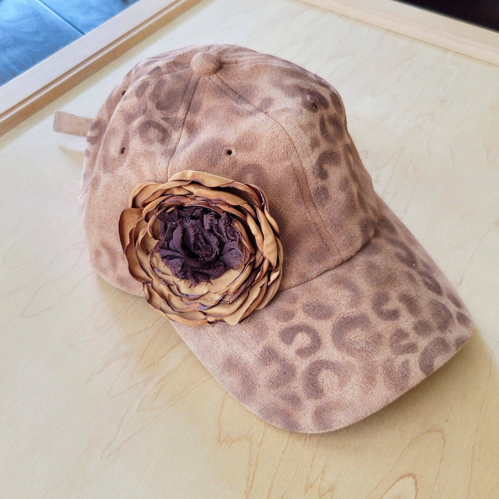 Hand-Painted Leopard Suede Baseball Cap w/ Flowers - The Jewelry Junkie