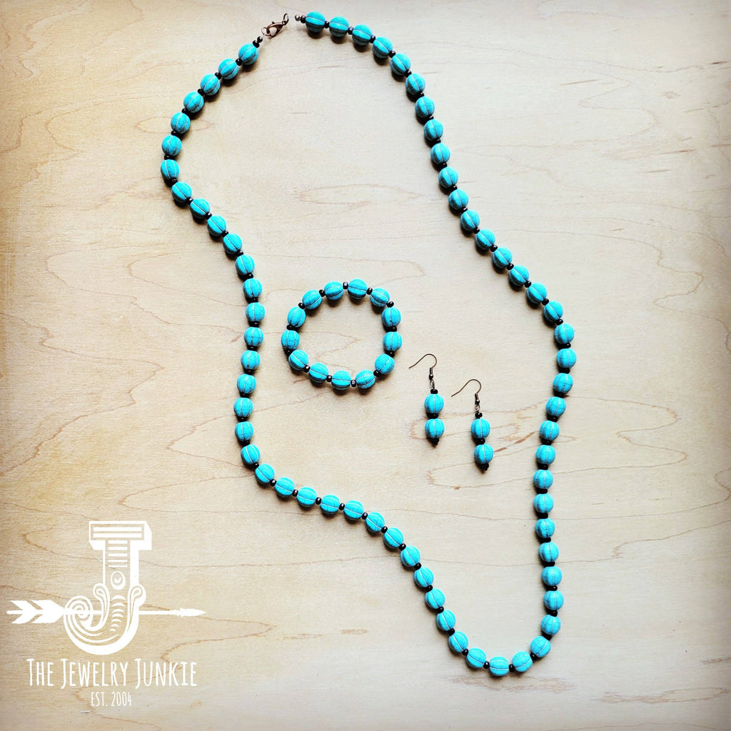 **Turquoise Blue Melon Beaded Stretch Bracelet - The Jewelry Junkie