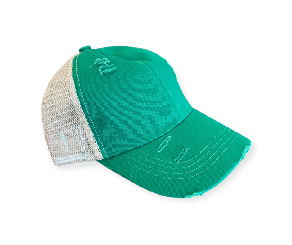Engraved Sorry About My Husband Women's Ponytail Hat: Teal / White