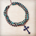 African Turquoise Beaded Collar Necklace w/ Cross - The Jewelry Junkie