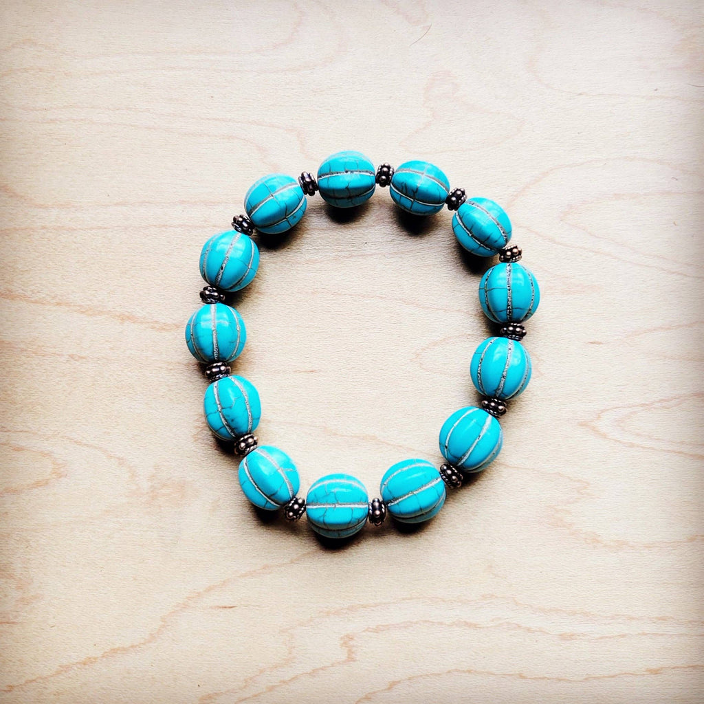 **Turquoise Blue Melon Beaded Stretch Bracelet - The Jewelry Junkie