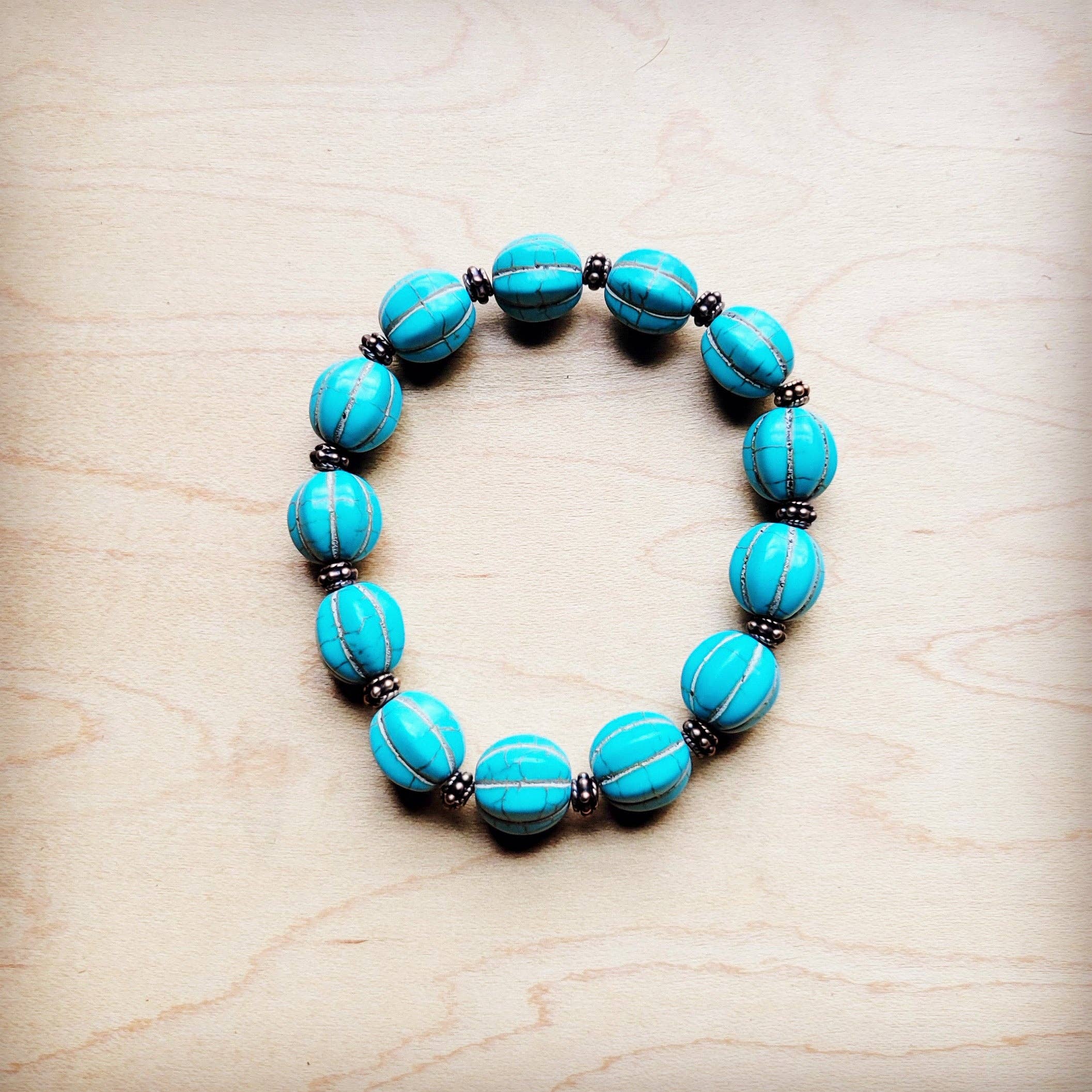 **Turquoise Blue Melon Beaded Stretch Bracelet - The Jewelry Junkie