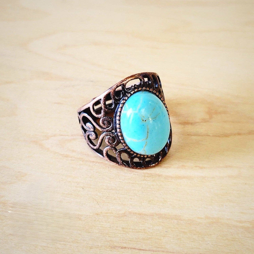 The Carolina Sky Blue Turquoise Ring in Antique Copper