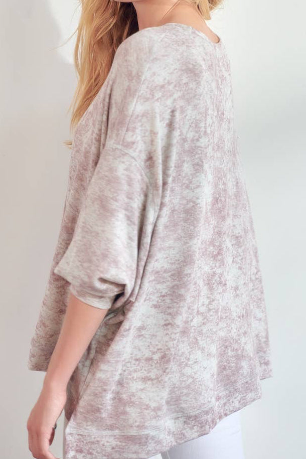 Oversize Mineral Washed Front Neck Detail Top