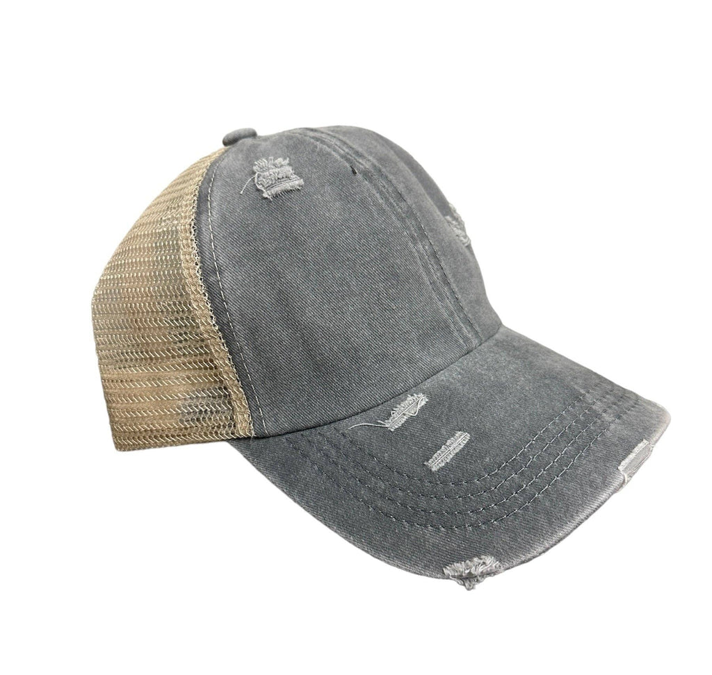 Engraved Sorry About My Husband Women's Ponytail Hat: Grey / Pink
