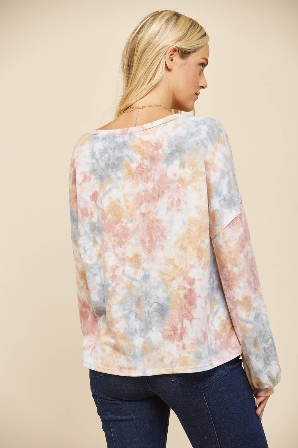 WATER COLOR BALLOON SLEEVED PULLOVER KNIT TOP 1415
