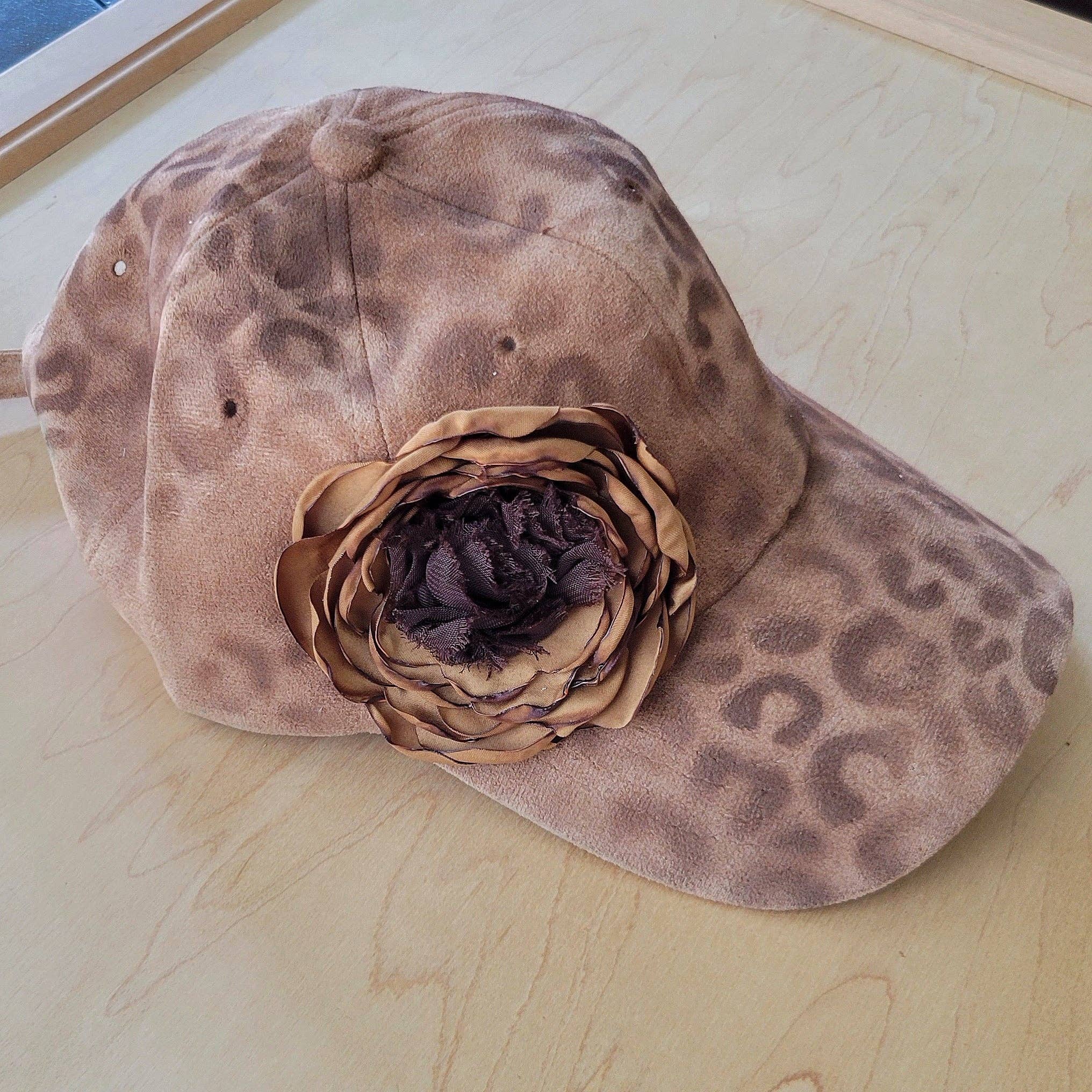 Hand-Painted Leopard Suede Baseball Cap w/ Flowers - The Jewelry Junkie