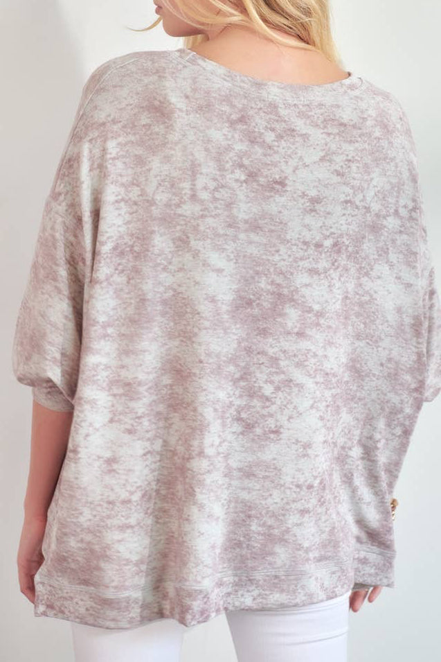 Oversize Mineral Washed Front Neck Detail Top
