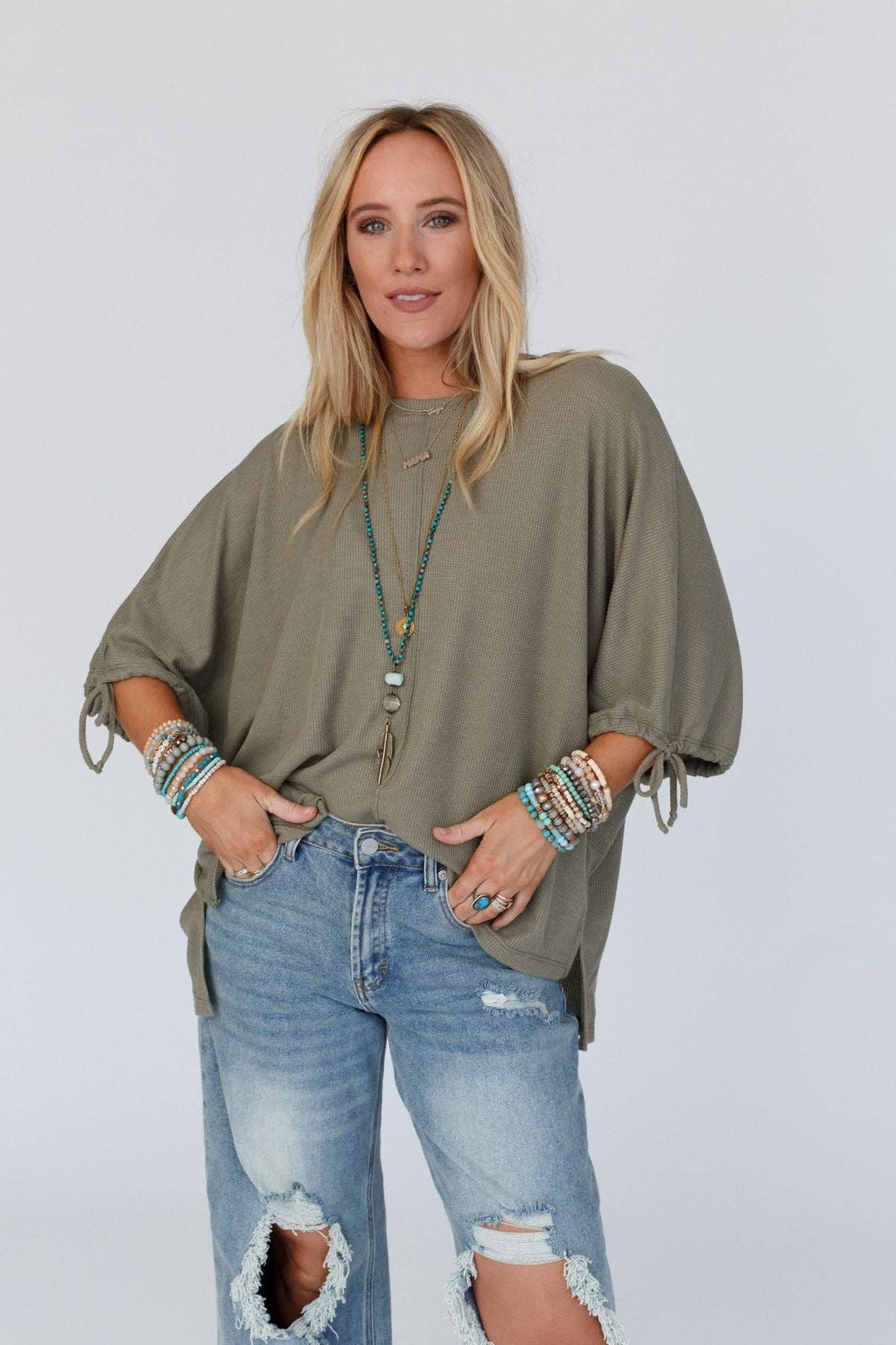 Little Lark Puff Sleeve Tee - Olive - Three Bird Nest
