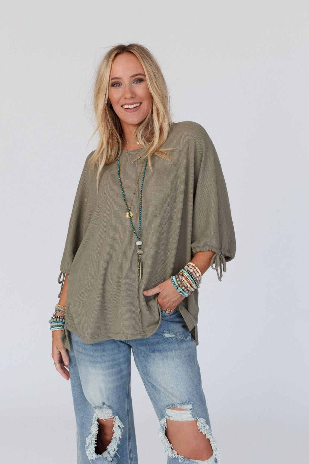 Little Lark Puff Sleeve Tee - Olive - Three Bird Nest