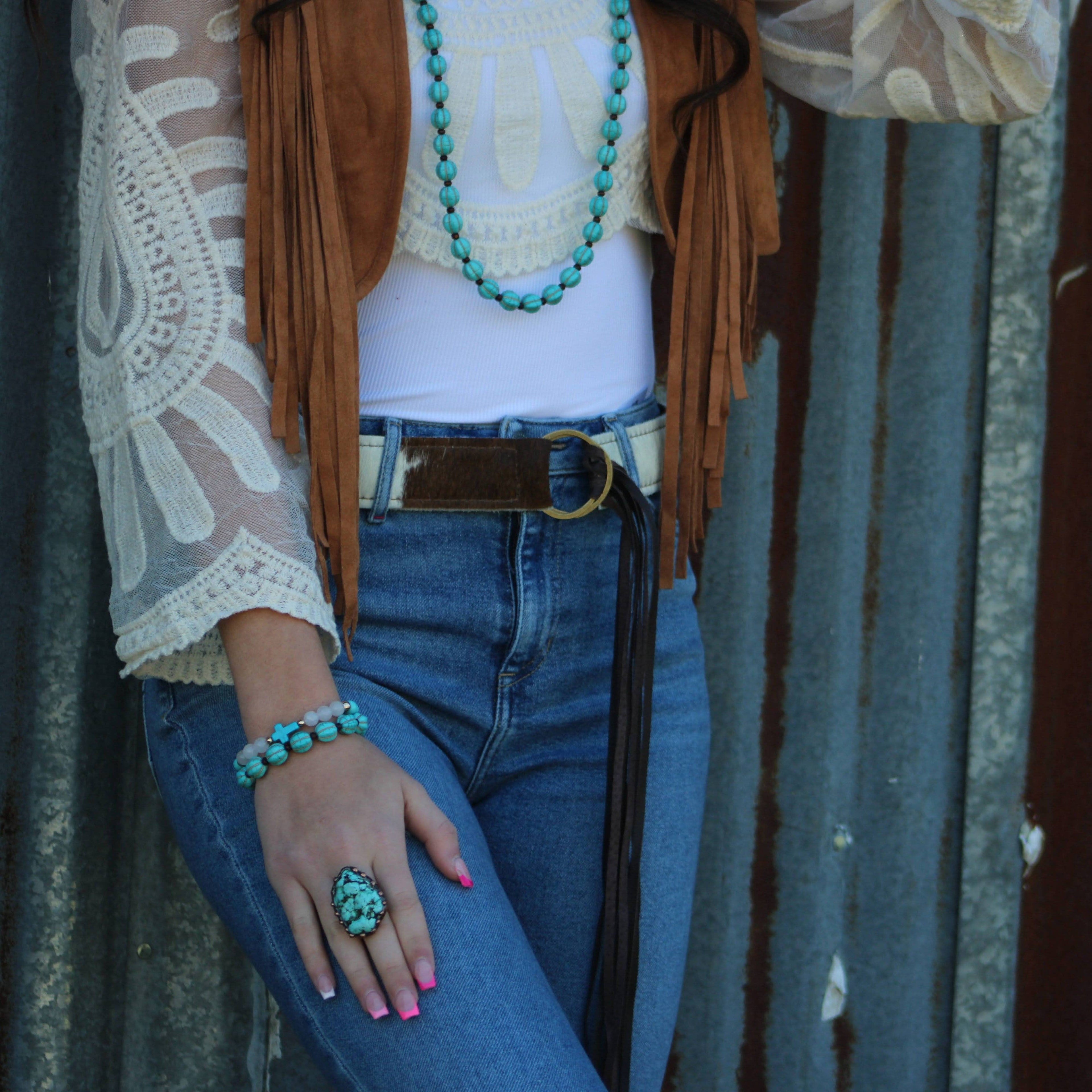 **Turquoise Blue Melon Beaded Stretch Bracelet - The Jewelry Junkie