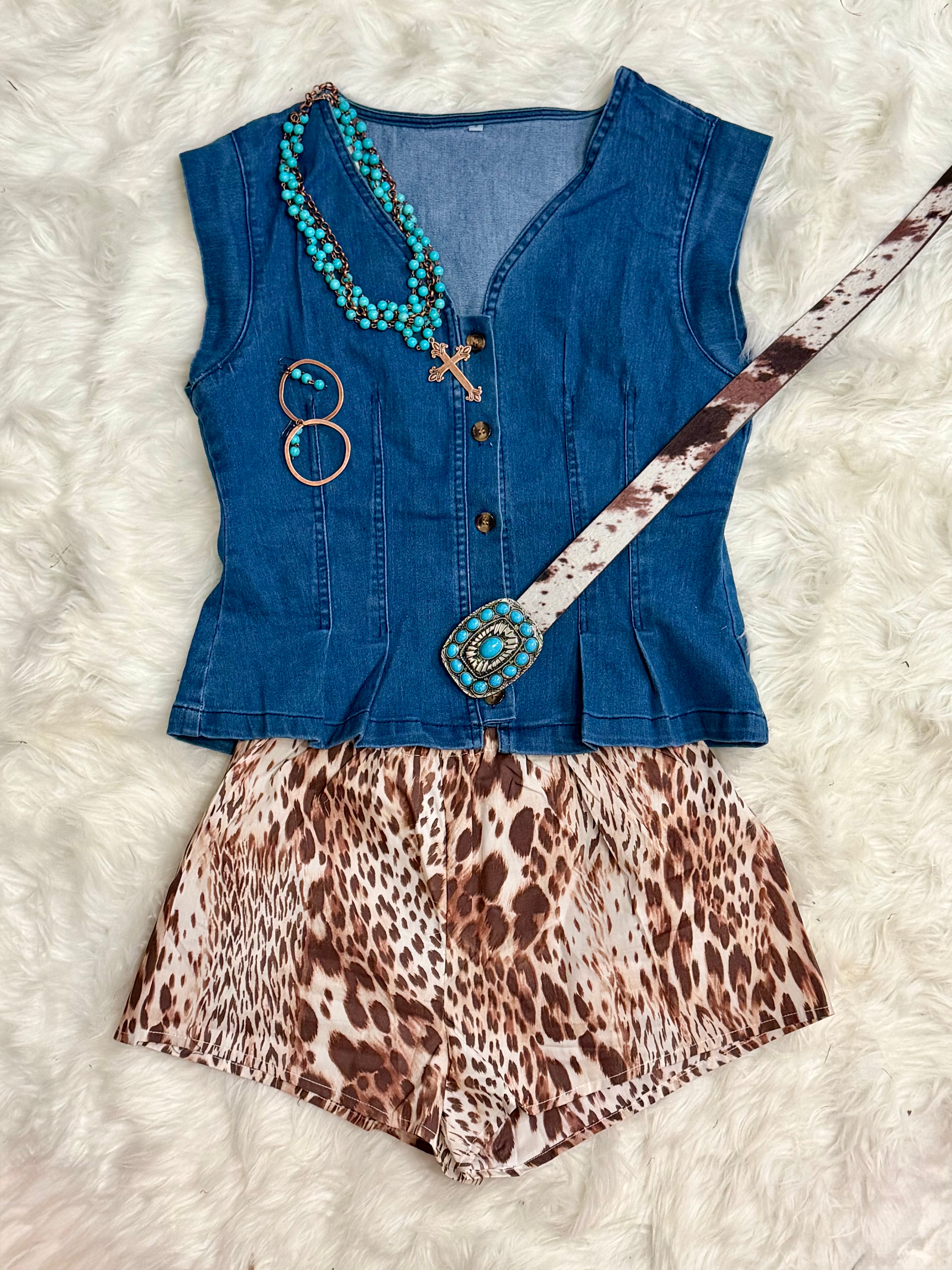 The Blue Ridge Denim Vest Casual Button Slim Fit Pleated Sleeveless Denim Top