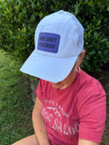 Engraved Sorry About My Husband Women's Ponytail Hat: White / Purple