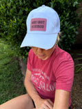 Engraved Sorry About My Husband Women's Ponytail Hat: White / Pink