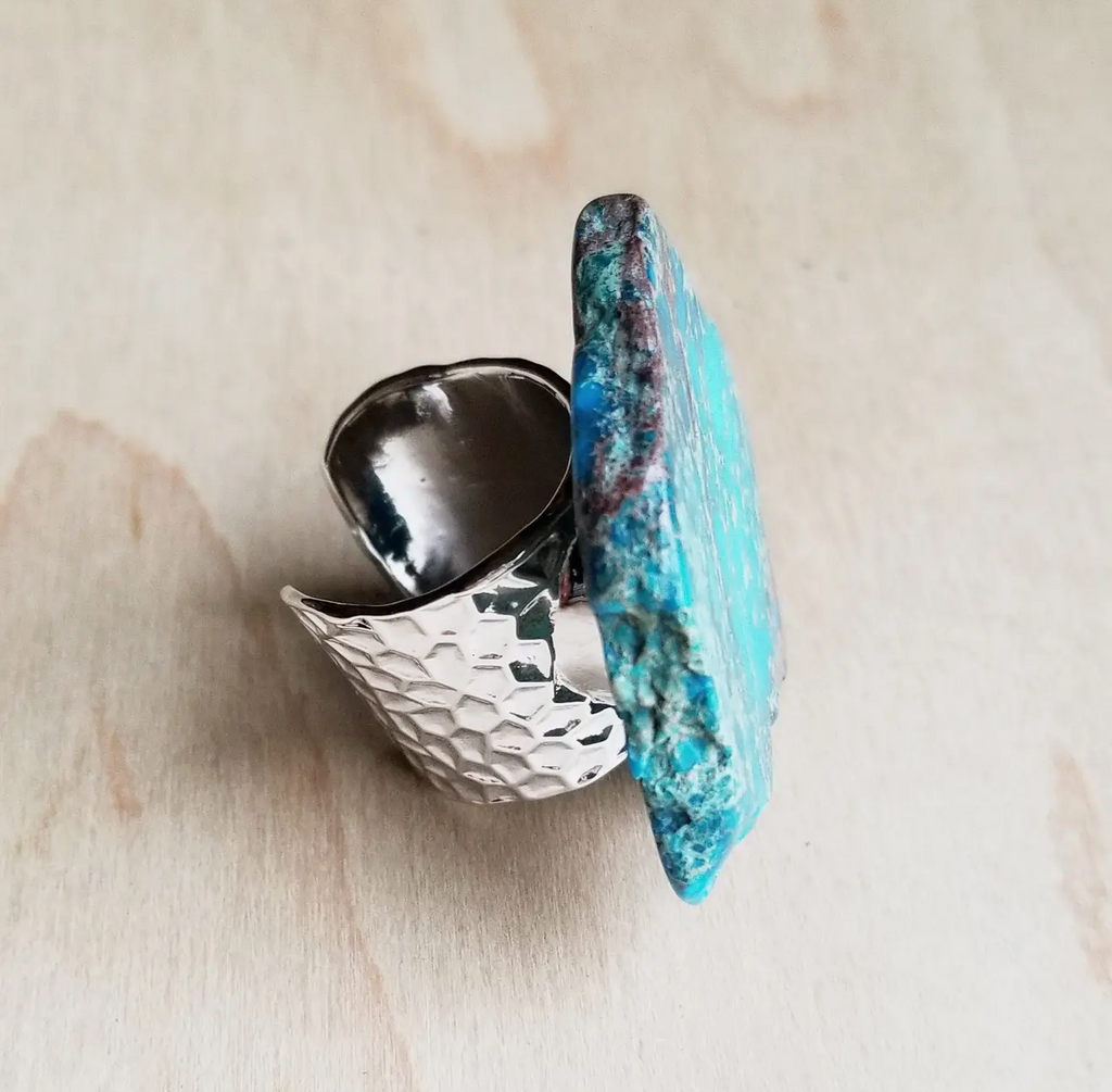 Blue Turquoise Slab Cocktail Statement Ring - The Jewelry Junkie