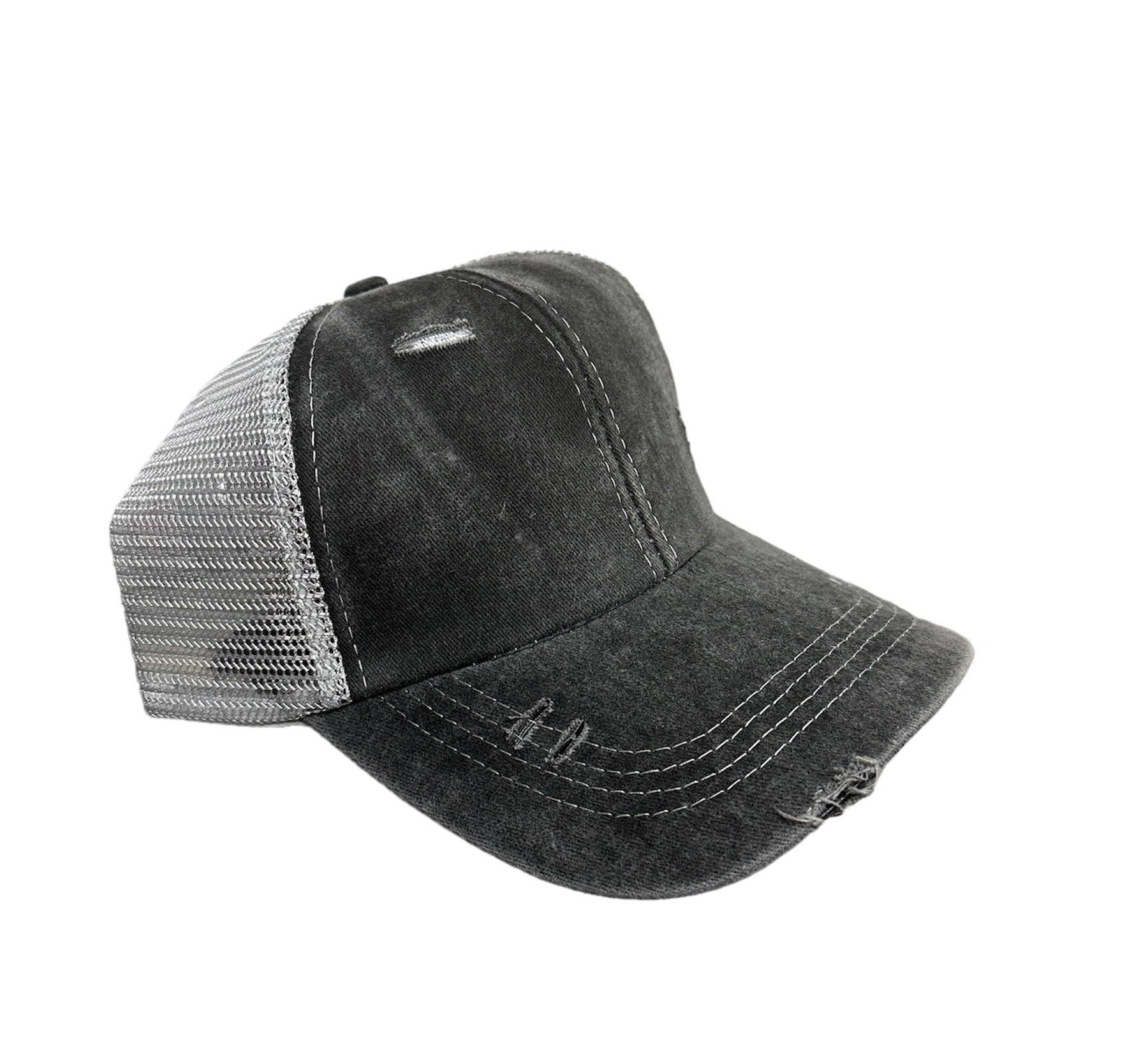 Engraved Sorry About My Husband Women's Ponytail Hat: Grey / Pink