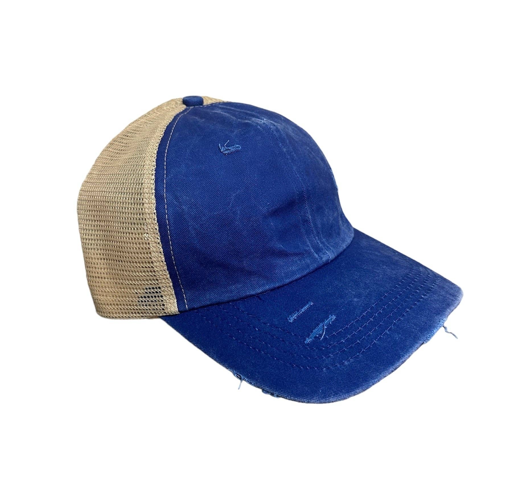 Engraved Sorry About My Husband Women's Ponytail Hat: Teal / White