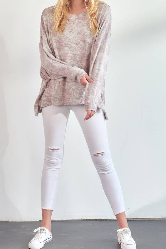 Oversize Mineral Washed Front Neck Detail Top