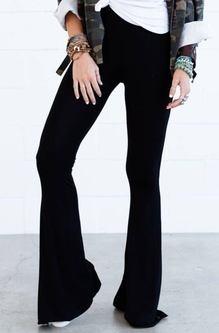 Cher Solid Raw Edge Flare Pant - Black - Three Bird Nest