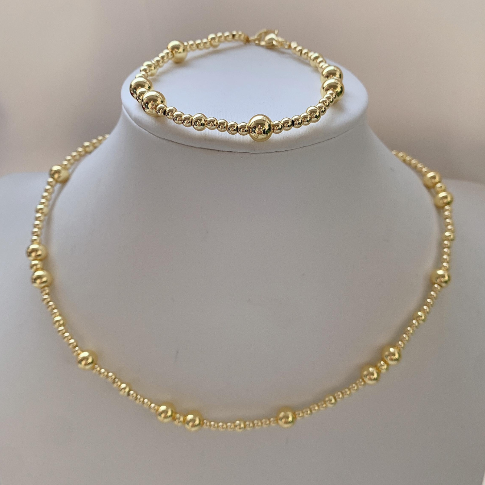 Gold Beaded Necklace 14K Gold Plated - Deep South Originals