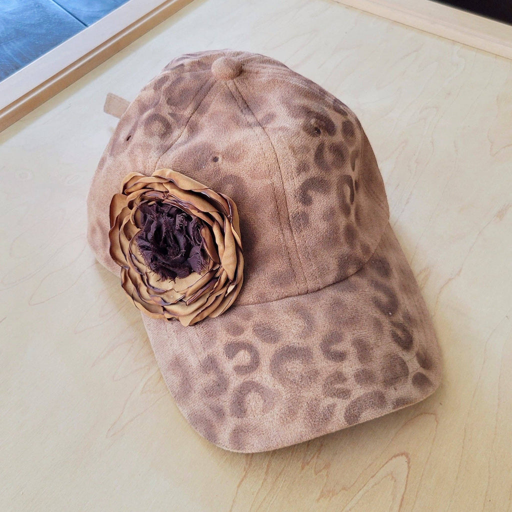 Hand-Painted Leopard Suede Baseball Cap w/ Flowers - The Jewelry Junkie