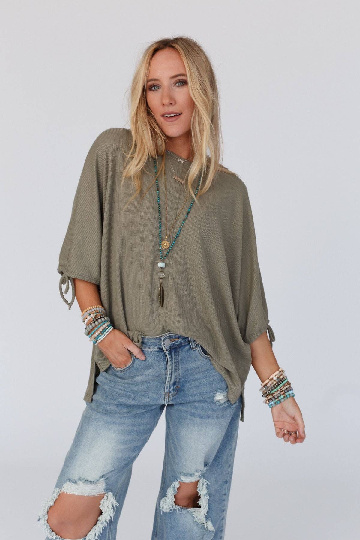 Little Lark Puff Sleeve Tee - Olive - Three Bird Nest