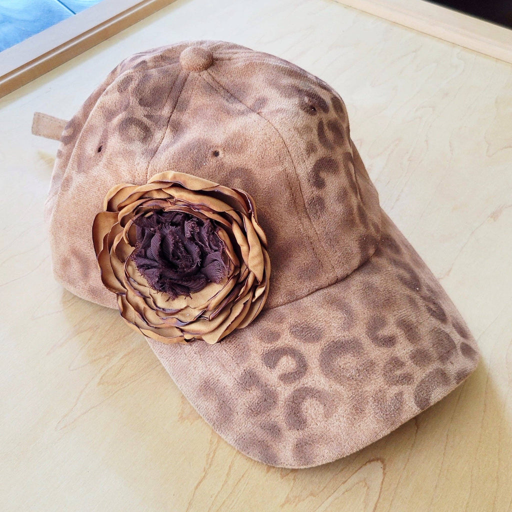 Hand-Painted Leopard Suede Baseball Cap w/ Flowers - The Jewelry Junkie