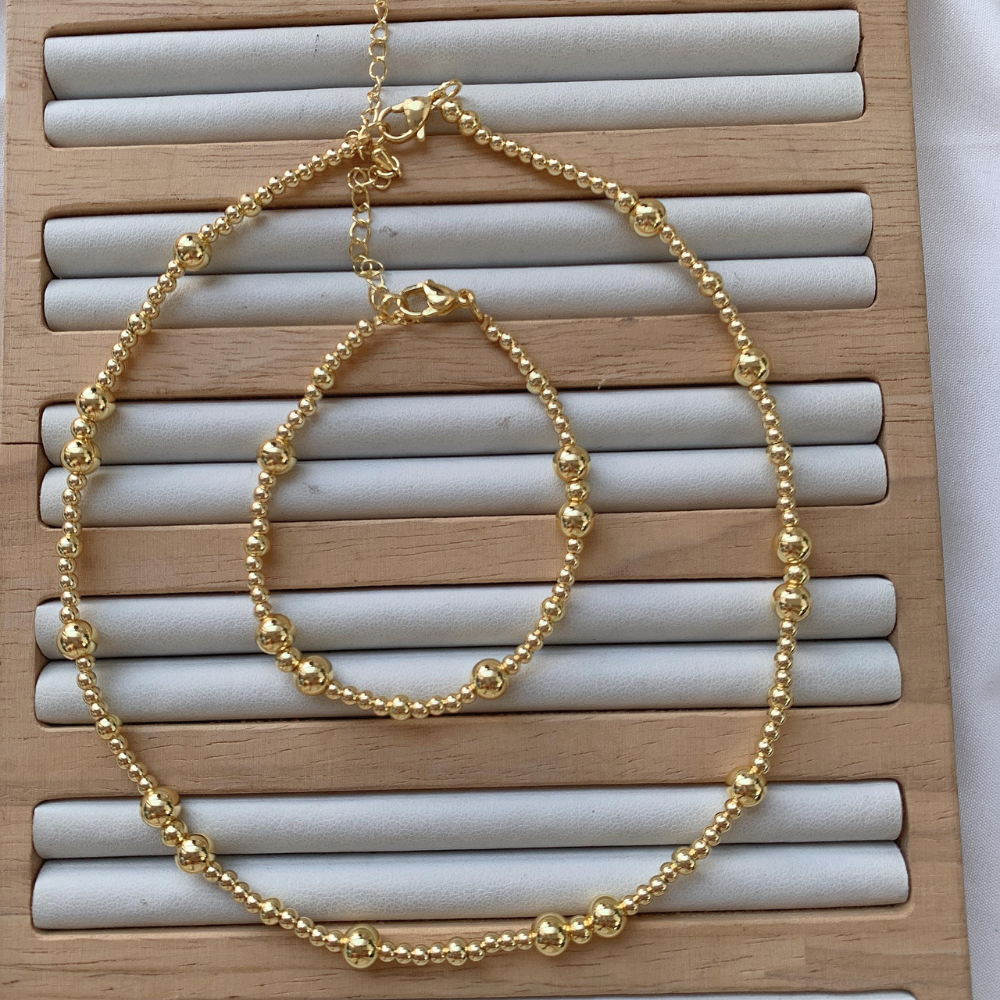 Gold Beaded Necklace 14K Gold Plated - Deep South Originals
