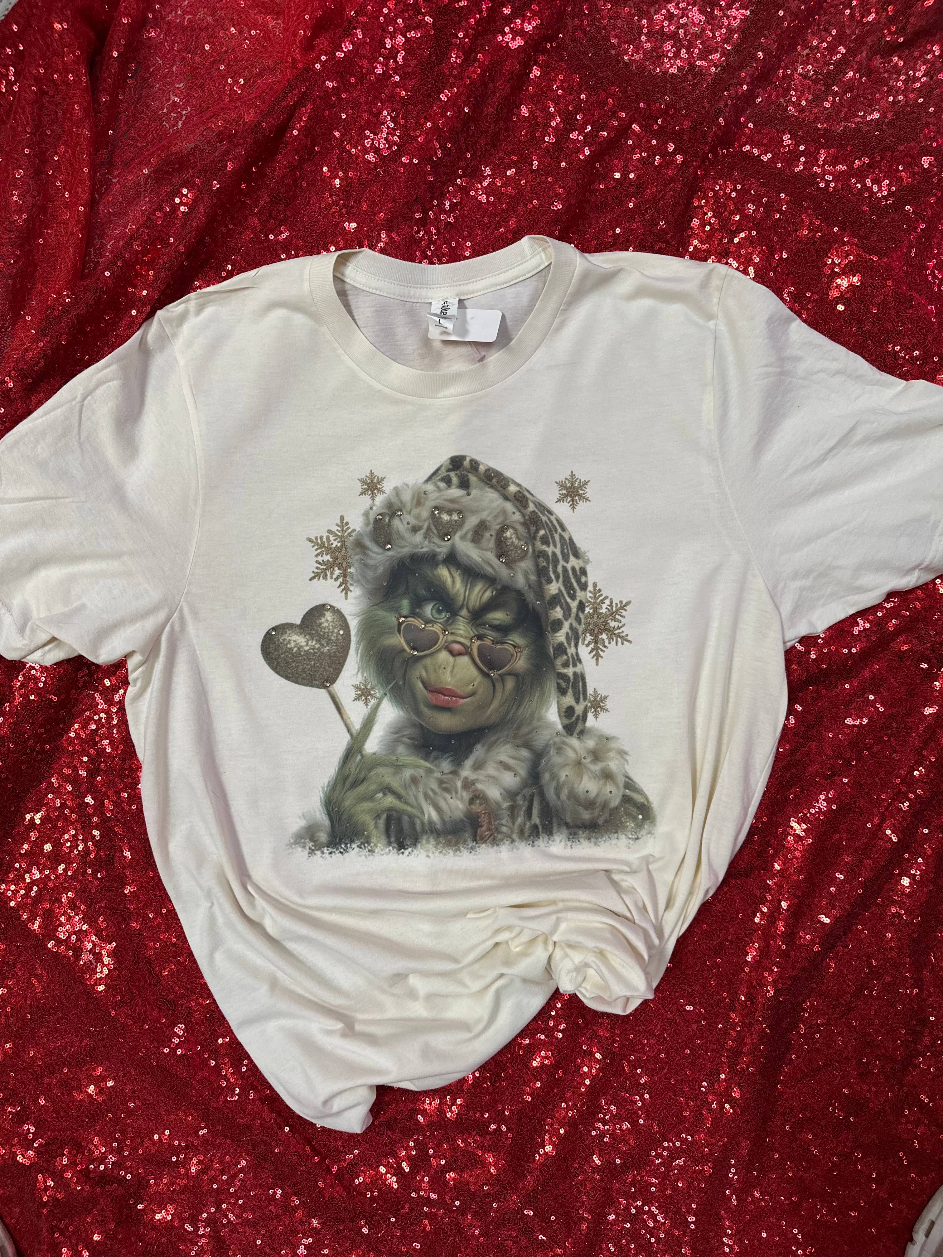 Leopard Rhinestone Grinch Tee
