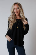 Flattering Open Back Thermal Knit Top - Black - Three Bird Nest