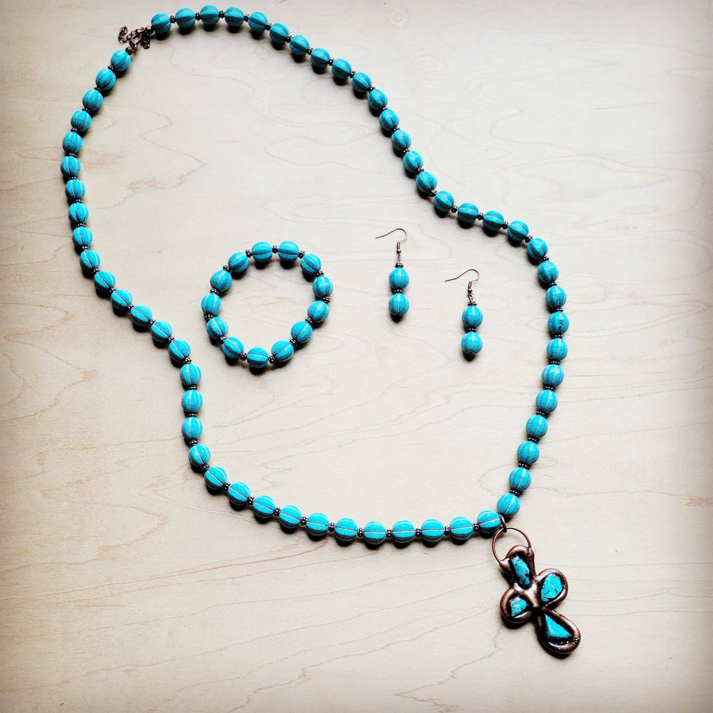**Turquoise Blue Melon Beaded Stretch Bracelet - The Jewelry Junkie