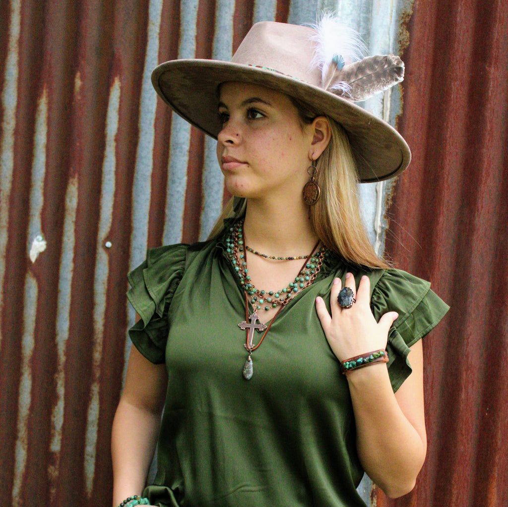 The Midnight Mesa Genuine Labradorite Ring set in Antique Copper