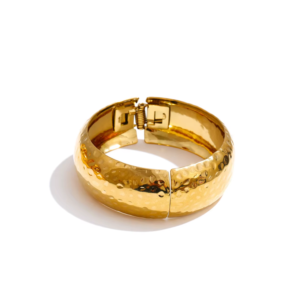 Hammered Gold Cuff Bracelet 18K Gold Non Tarnish - Deep South Originals